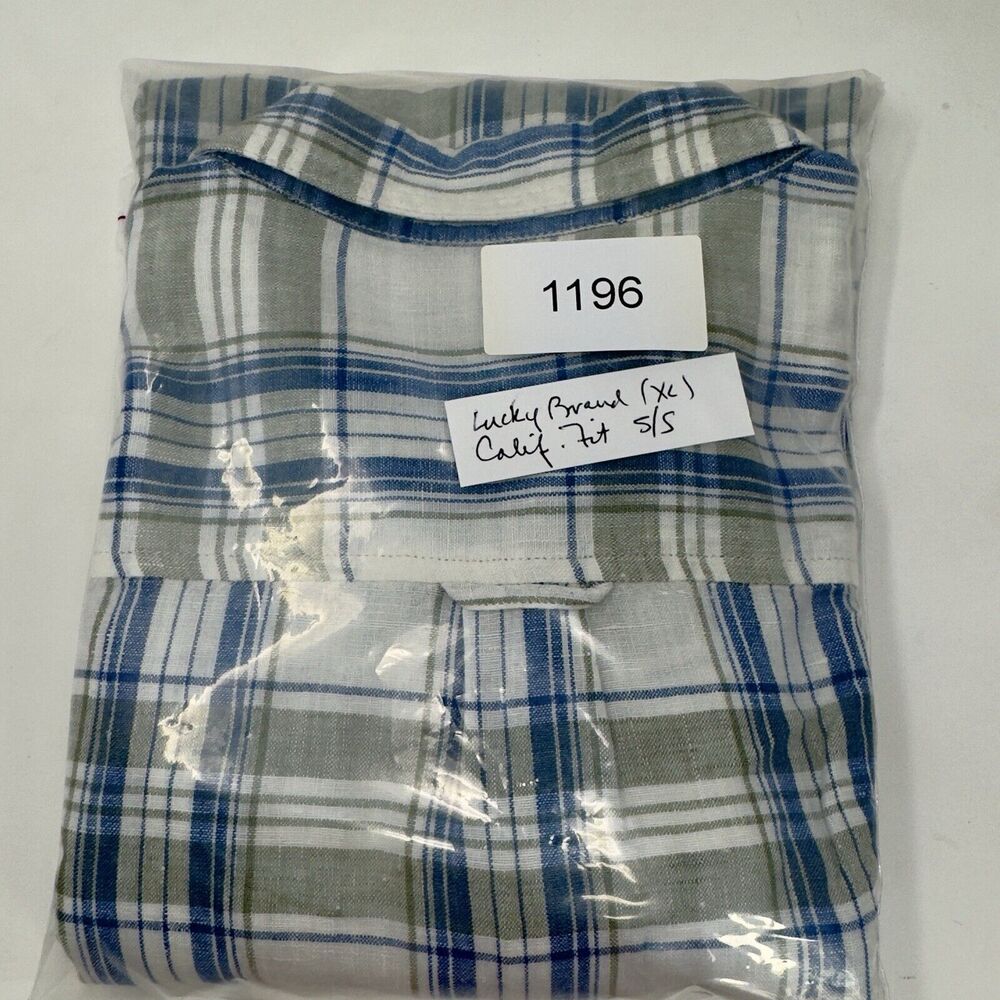 Lucky Brand Men’s Linen Shirt Plaid Short Sleeve Button Up XL - Picture 13 of 13